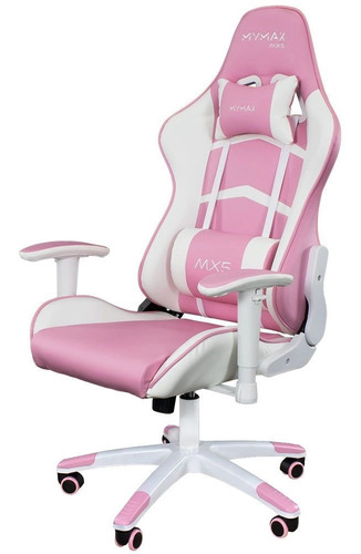 Imagem 2 de 6 de Cadeira Gamer Mx5 Giratoria Branco E Rosa Mymax Mx5/pk