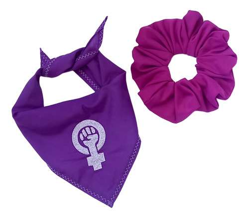 Pañuelo Morado Movimiento Feminista Y Scrunchie Mediano Pack