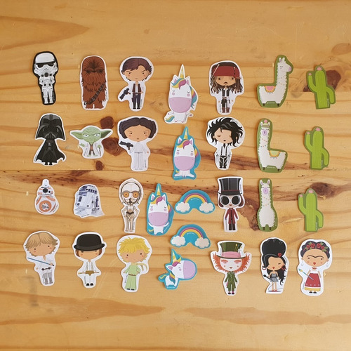 Imagen 1 de 3 de Pack De 30 Stickers - Personajes - Llamas - Unicornios Y +
