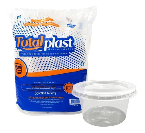 Kit Pote Tampa Totalplast 250ml Redondo C/24unidades Cor Transparente