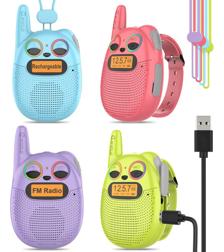 Qniglo Walkie Talkies Para Niños Recargables, Paquete De 4, 