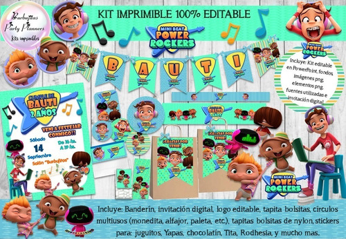 Kit Imprimible Candy Bar Mini Beat Power Rockers Editable