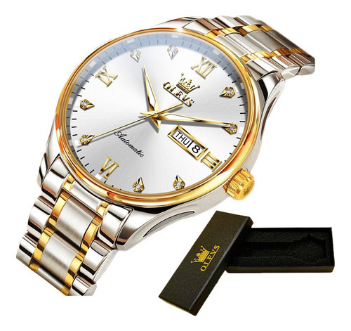 Reloj De Pulsera Mecánico Automático Casual Olevs Para Hombr Color Del Fondo Gold/white