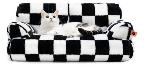 Sofá Cama Para Mascotas Perros Y Gatos Lavable Color Blanco/negro Diseño Cuadros