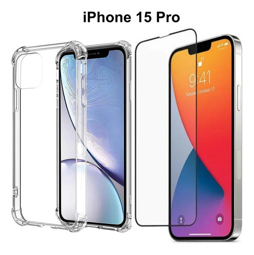Capinha Antishock + Película Vidro 3d P/ iPhone 15 Todos