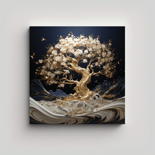 80x80cm Cuadro Simplicidad Árbol De Olivo En Blanco Y Oro