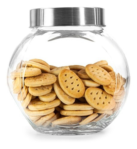Imagen 2 de 3 de Frasco Vidrio Tapa Acero 2 Posicione Galletitas Fideos 16cm