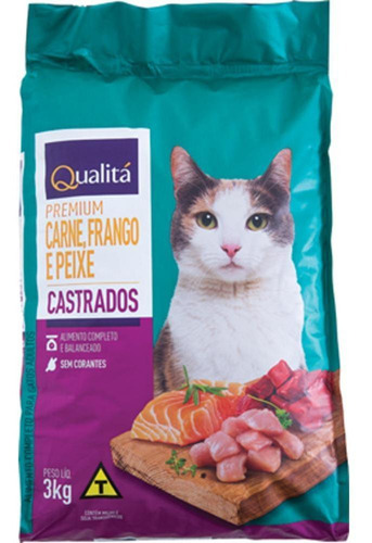 Ração Para Gatos Castrados Carne, Frango E Peixe Qualitá 3kg