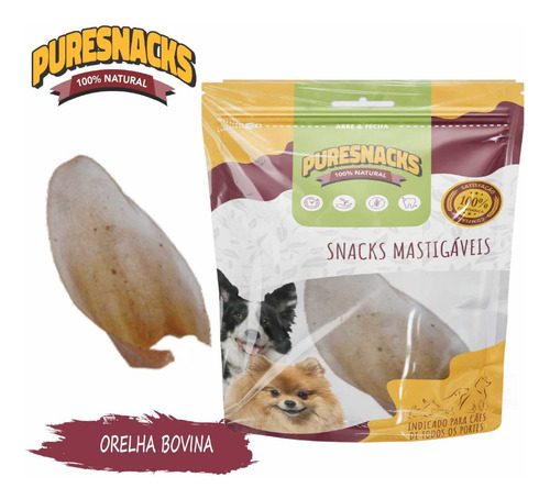 Kit 10 Petisco Cachorro Orelha Bovina Snacks Puresnacks