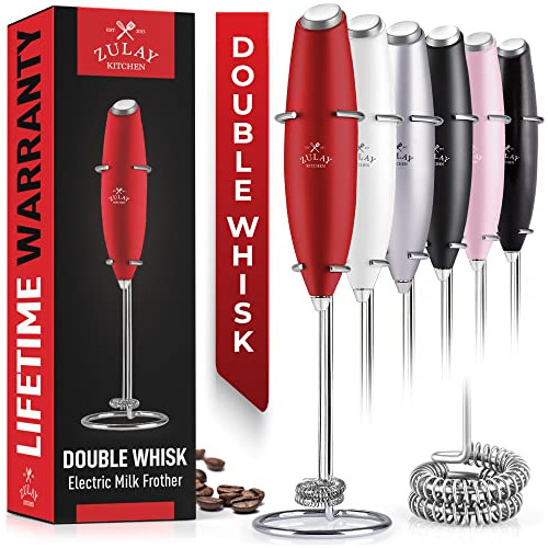 Zulay Double Whisk Milk Frother Handheld Mixer - High P...