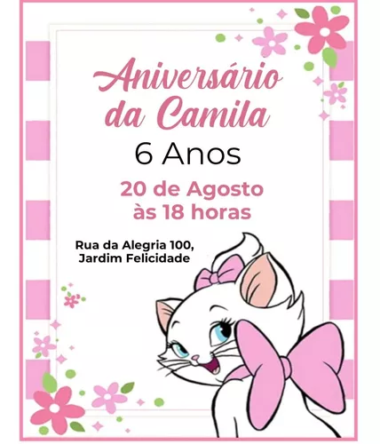 Convite Aniversário Festa Criança - Gata Gatinha Marie 01