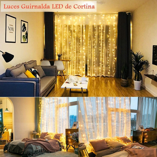 Imagen 8 de 10 de Cortinas Serie Luces Decorativas Led Usb 300led 3x3m 2piezas