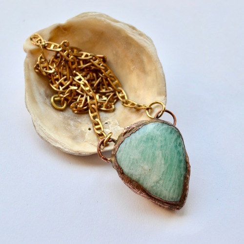 Imagen 8 de 8 de Collar De Amazonita, Piedra Natural Verde, Cadena De Bronce