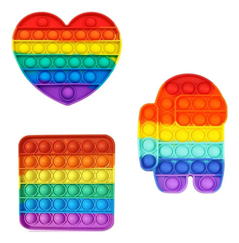 Pop It Antiestres Silicona Arcoiris Set X3 Formas Souvenir Surtidos