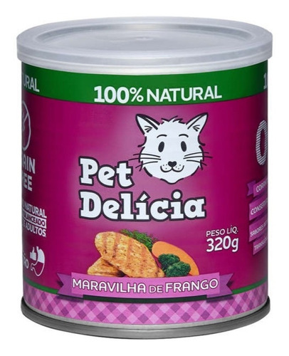 Ração Úmida Natural Gatos Maravilha Frango Pet Delícia 320g