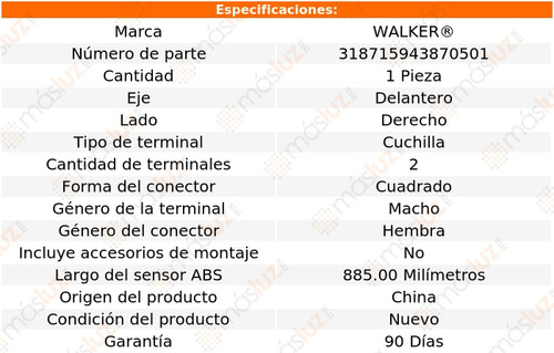 1- Sensor Abs Delantero Derecho Tl 3.2l V6 2004/2008 Walker