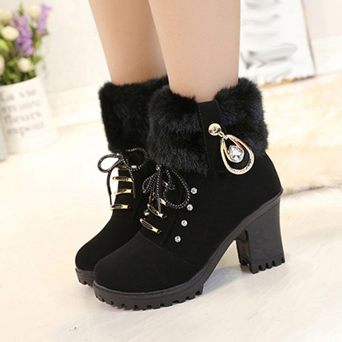 Zapatos Tipo Bota Para Mujer, Punta Redonda, Color Liso, Con