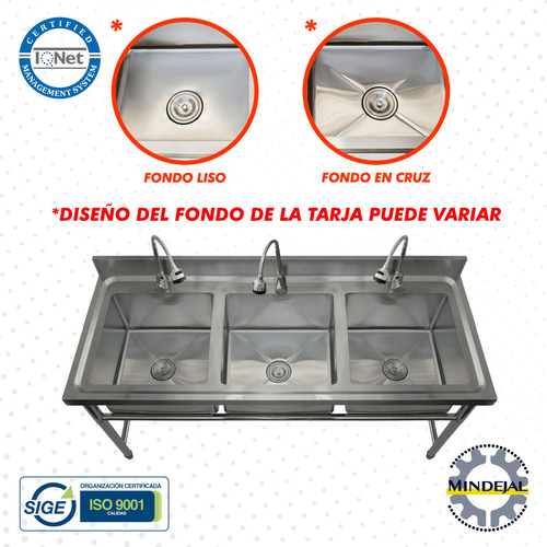 Fregadero Triple Acero Inoxidable C/ Monomandos (mindejal) Color Gris