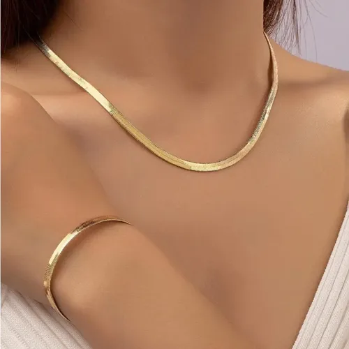 Kit Colar Choker 45cm + Pulseira Aço Inox
