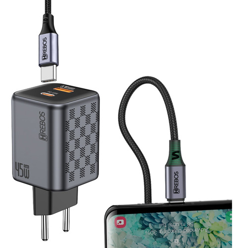 Carregador Celular Turbo Power 45w Usb A + Usb-c Com Tipo C