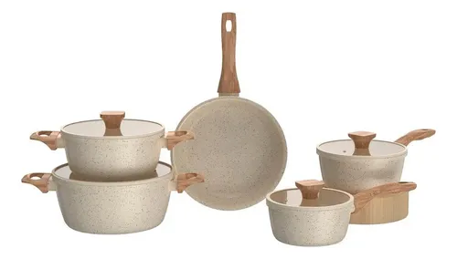 Jogo De Panelas Brinox 5 Peças Alumínio Cerâmico Creme Creme