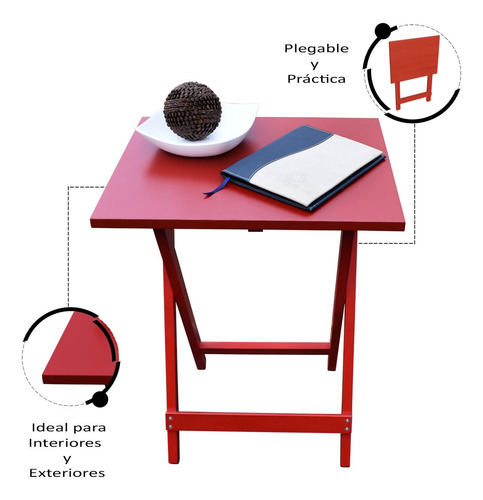 Mesa Plegable Multiusos Casa Jardin Hogare Rectangular Rojo