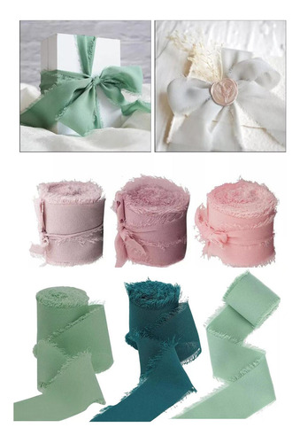 6 Rolos De Fitas De Chiffon De Seda Com Franjas Para Buquês