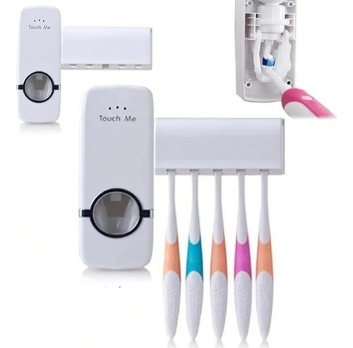 Dispensador automático de pasta de dientes con portaescobillas color blanco