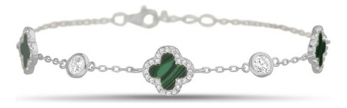 Pulsera Trebol Plateada Con Verde, Plata 925