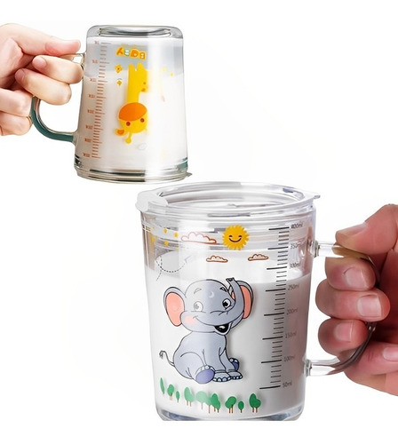 Vaso Taza Tapa Hermética + Bombilla Para Niños 400ml Vidrio