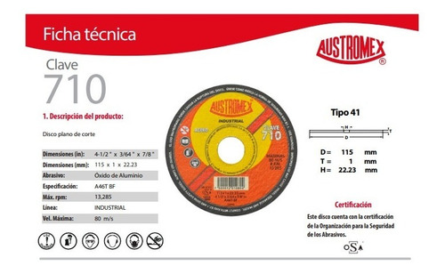 Imagen 2 de 3 de Discos De Corte Industrial De Alto Rendimiento De 4.5 Austr