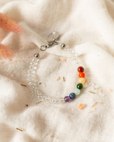 Pulsera Mujer Piedras Naturales Cuarzos 7 Chakras Color Blanco Diámetro 17 Cm Largo 17 Cm