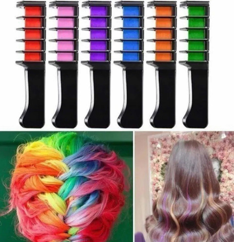 Tinturas Tiza Para El Pelo Cabello Temporal Tinte 6 Colores