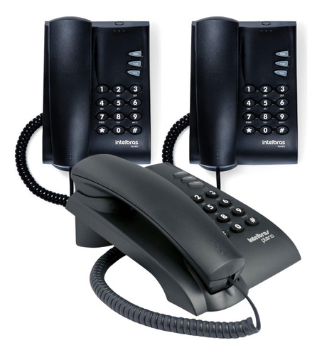 Kit 3 Un Telefone Pleno Preto Flash, Redial Mute Intelbras