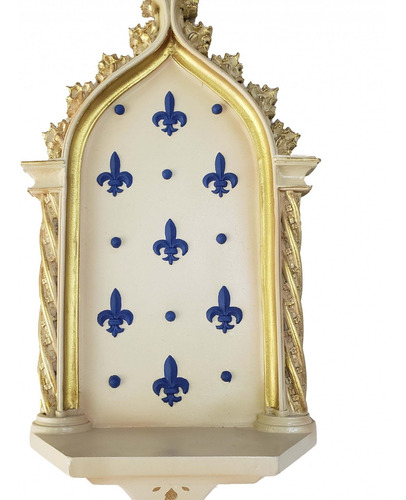 Imagem 3 de 7 de Peanha Oratório Gótico 54cm Dourada Com Azul