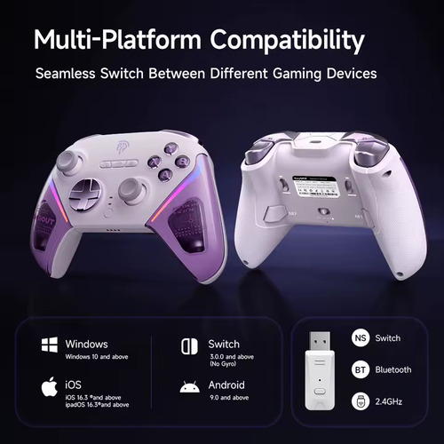 Controle Sem Fio Easysmx D10 Hall Tmr Com Dock Pc Cor Roxo