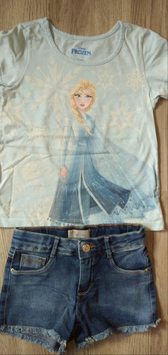 Kit Remera Frozen+short Jeans Talle 4.