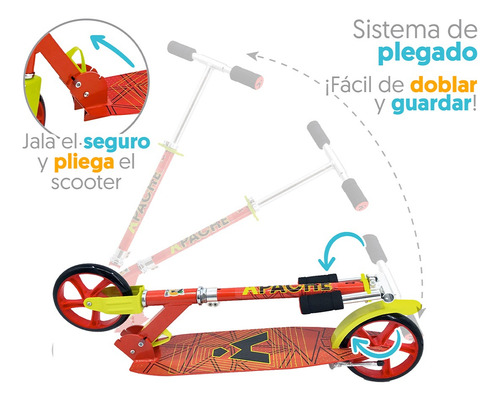 Apache Scooter Plegable Rojo 200mm Para Niños Y Jóvenes