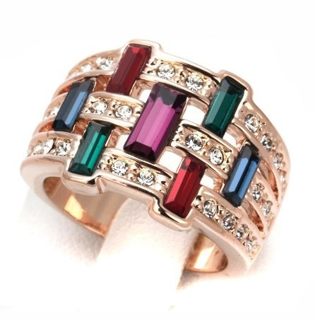 Anillo Multicolor Grande Swarovski Crystals Talla 7 Nuevo