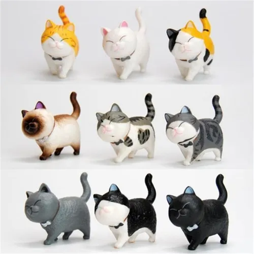 A 9 Piezas De Pvc Gatos Figurines Escritorio Mesa Gatito