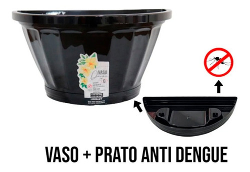 Imagem 2 de 2 de Vaso Anti Dengue De Parede G Com Prato Preto Uninjet