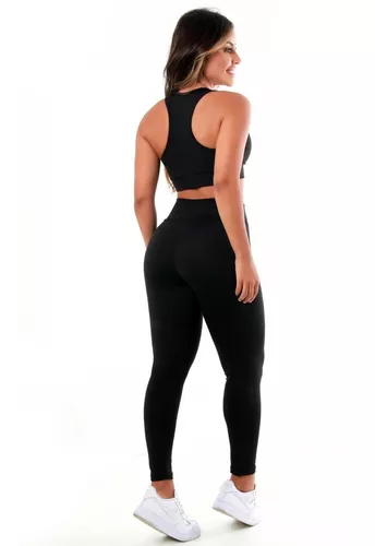 3 Conjuntos Feminino Calça Legging + Top Roupas Fitness A01