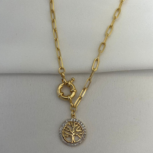 Colar Pingente Arvore Da Vida Com Micro Zircônia Cor Dourado