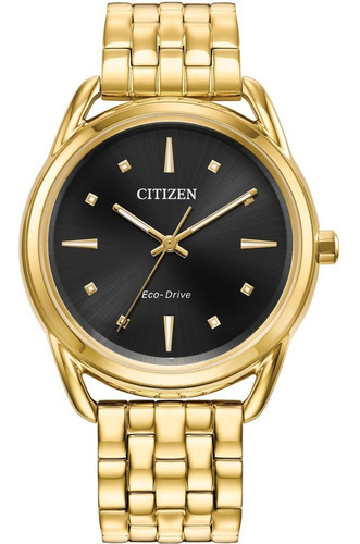 Reloj Citizen Eco Drive Dress Classics Gold Tone E-watch Color De La Correa Dorado Color Del Bisel Dorado Color Del Fondo Negro