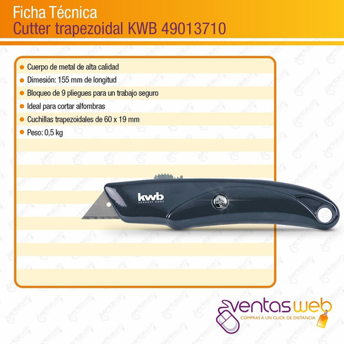 Imagen 7 de 8 de Cutter Trincheta Metalica Profesional Retractil Kwb Germany
