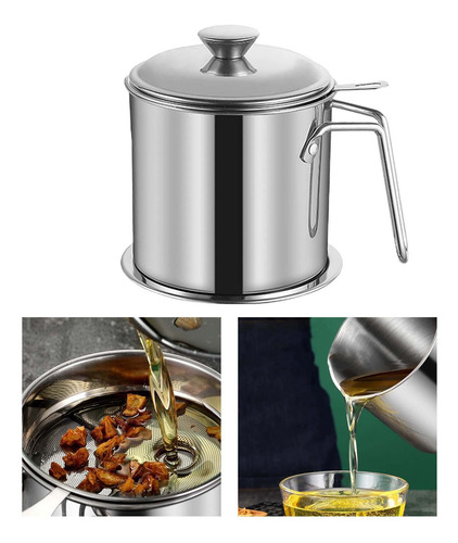 Bacon Container With Filter Handle Oil Filter Pot Frying Oil