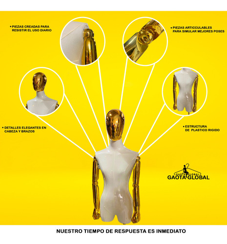 Maniquí Vintage Detalles Cromados Oro