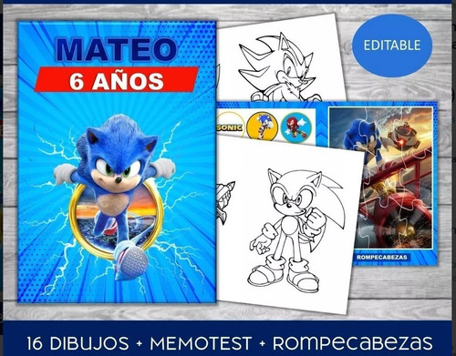 Kit Imprimible Sonic Editable + Kit Para Colorear