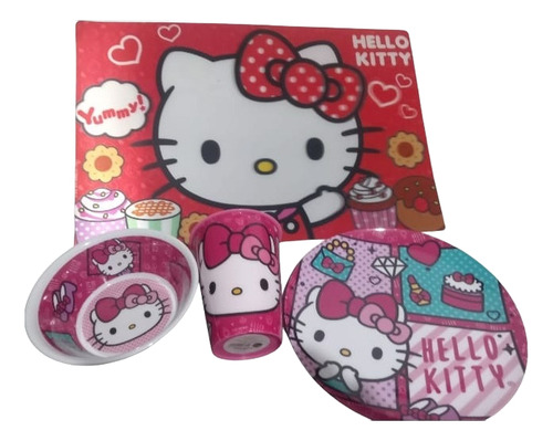 Platos Plástico Infantil Hello Kitty Kit De 4 Piezas