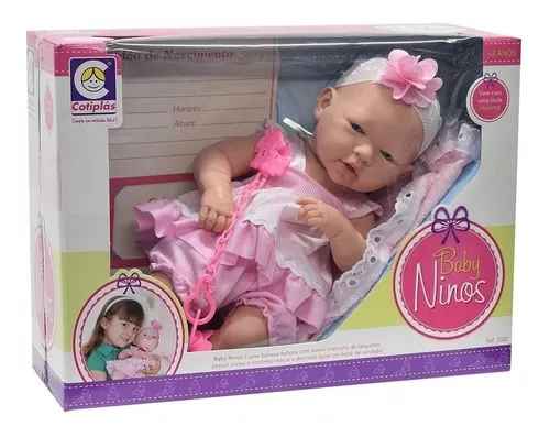 Boneca Baby Ninos Recém Nascida Bebê Reborn Com Acessórios Cotiplás